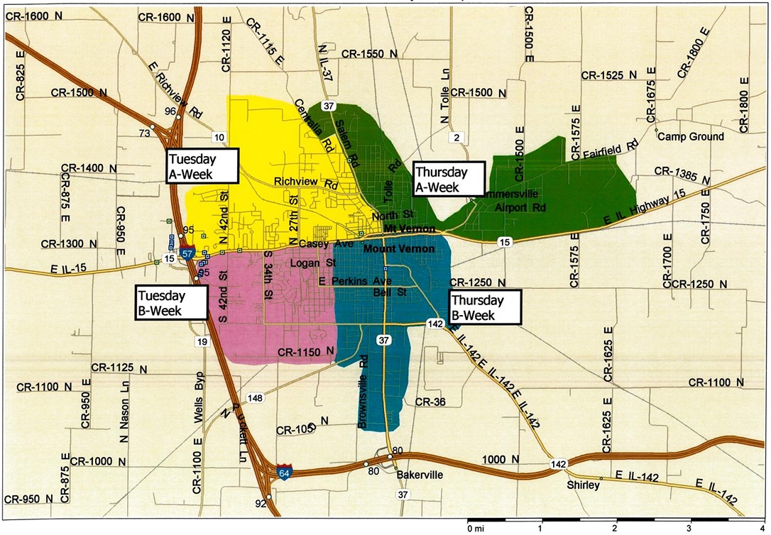 Map of city recycling collection routes